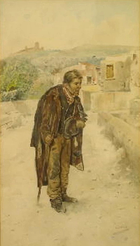 Ritratto di un mendicante in un villaggio italiano